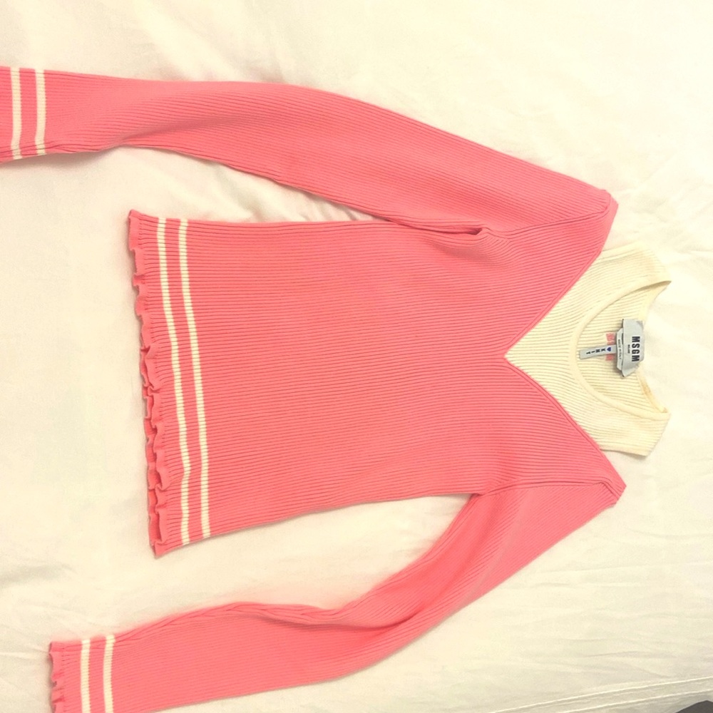 MSGM ribbed pink sweater with cut off shoulder’s